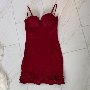 Marciano Red Mini Dress with Ruffle Hem